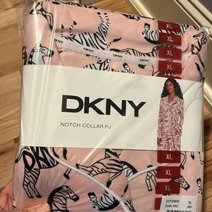 DKNY Cozy Jersey Soft Pink Pajamas Top Pants Set Zebras Women Comfy Soft XL New